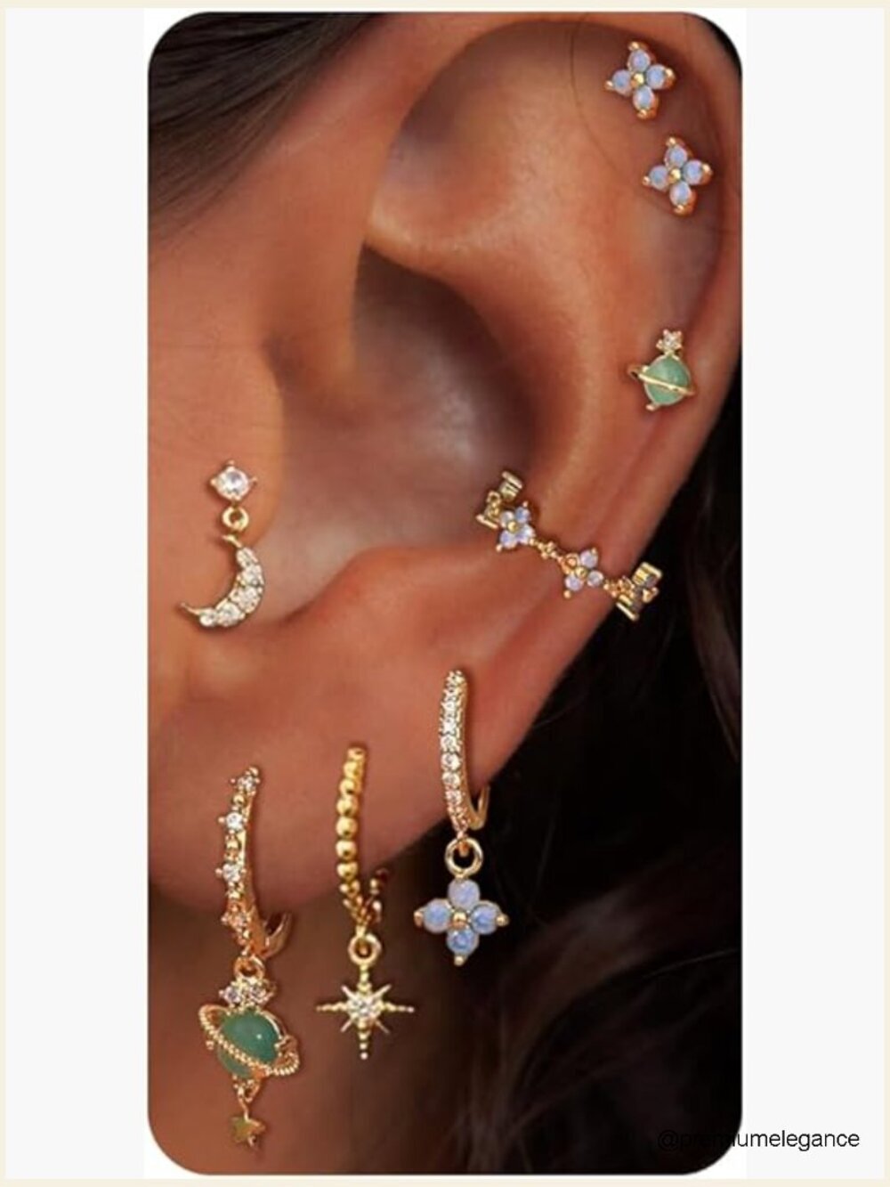 Gold Stud Earring Sets - 5 Pairs Mixed Dangle Stack for Multiple Piercing
